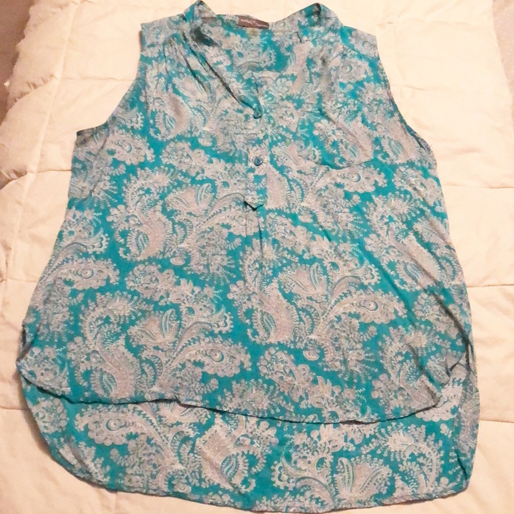 Market & Spruce Sleeveless Paisley Top Teal Large